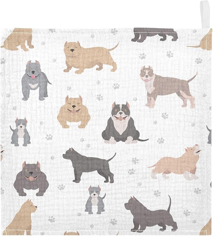 vvfelixl Baby Muslin Washcloths American Bully Dogs Baby Burp Cloths Cotton Baby Face Towel for Newborn Infants Boys Girls Soft and Absorbent 11.8 X 11.8In, 3 Pack