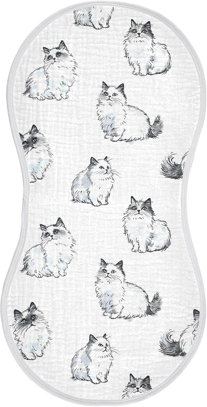 vvfelixl Ragdoll Cat Ink Style Burp Cloths for Baby Boy Girls Baby Washcloths Burp Rags 1 Pack