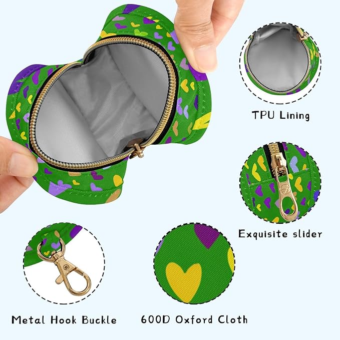 Pacifier Holder with Clip Pacifier Case for Diaper Bag Round Baby Pacifier Pouch Box Bag Portable Green Shrove Tuesday Hearts