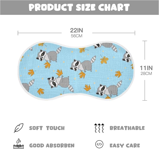 Raccoons Autumn Leaves Pattern Muslin Burp Cloths for Baby 1 Pack 100% Cotton Baby Washcloths Bibs for Boy Girl