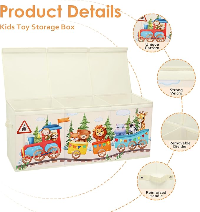 Large Toy Box Chest Organizer with Flip Lid for Kids, Collapsible Oxford Toy Storage Box with Handles for Boys Girls, Sturdy Waterproof Storage Organizer for Bedroom Playroom Nursery, 37.7×12.5×15.7''