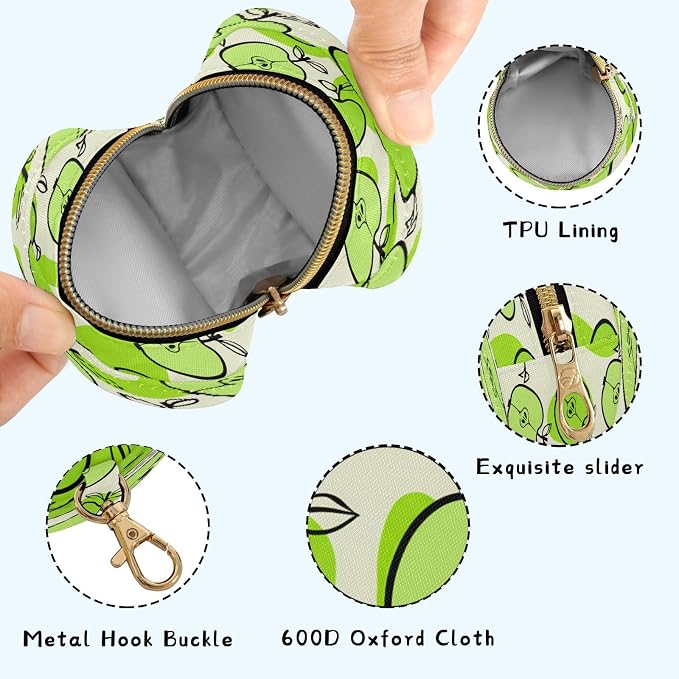 Fresh Green Apples Pacifier Holder Case with Clip Portable Small Travel Pacifier Pouch for Mom Bag Zipper Coin Purse Pendant