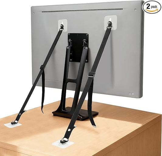 2 Pack Adjustable TV Safety Straps for Flat Screen, No-Drill Adhesive Anti-Tip TV Furniture Anchors for Baby Proofing, Premium TV Stabilizer Earthquake Straps for Furniture, Cabinet, Bookshelf