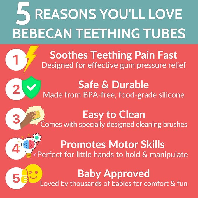 Bebecan Teething Sticks for Babies 36+ Months ??Super Soft Silicone Teething Aids, Infant Oral Soothing Relief Back Molars, Multicolor 6-Pack