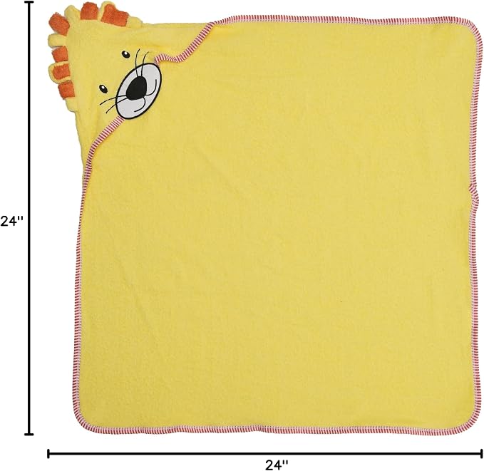 EVERYDAY KIDS Hooded Baby Toddler Bath Towel for Boys and Girls - 3D Yellow Lion with Mane; Soft and Absorbent Terry Cloth Hooded Towel for Young Kids; Gender Neutral Baby Bath Essential