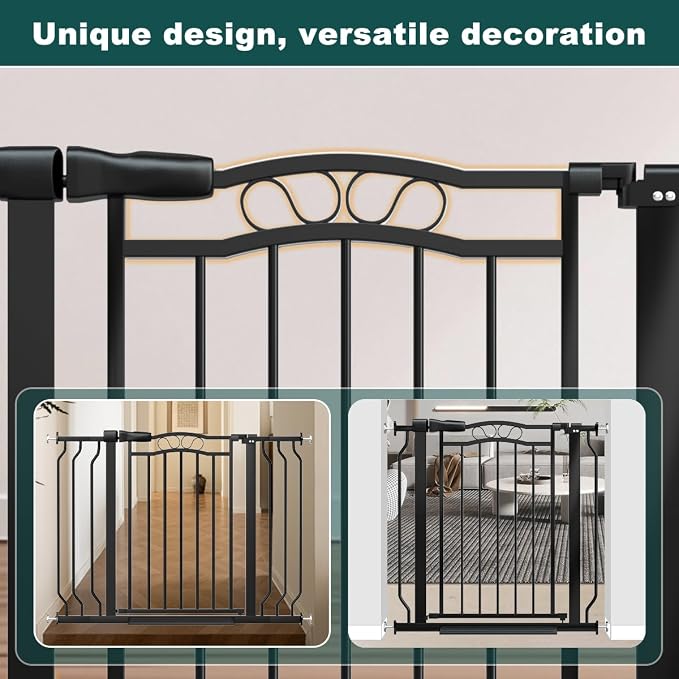 Baby Gate for Stairs 29.53"-53.1" Extra Wide, Pressure Mounted Dog Gate Indoor, Walk Thru Pet Gate for Dog Child,Pet Gates for The House Doorway Black