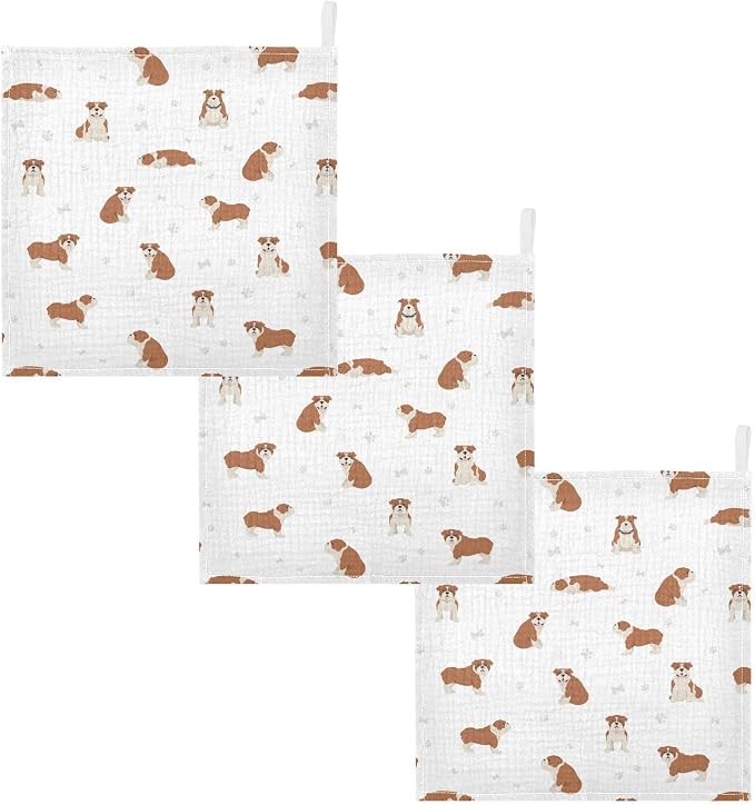 vvfelixl Baby Cotton Washcloths English Bulldog Infants Bath Towel for Unisex Puppy Face Towels for Newborn, Natural Baby Wipes Delicate Skin, 11.8 X 11.8 inch, one sizex5