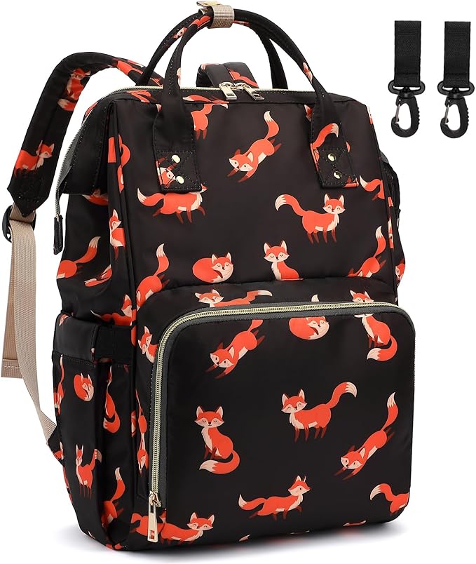 Fox Baby Diaper Bag Backpack for Women, Large Capacity Waterproof Maternity Travel Nappy Backpacks with Stroller Straps