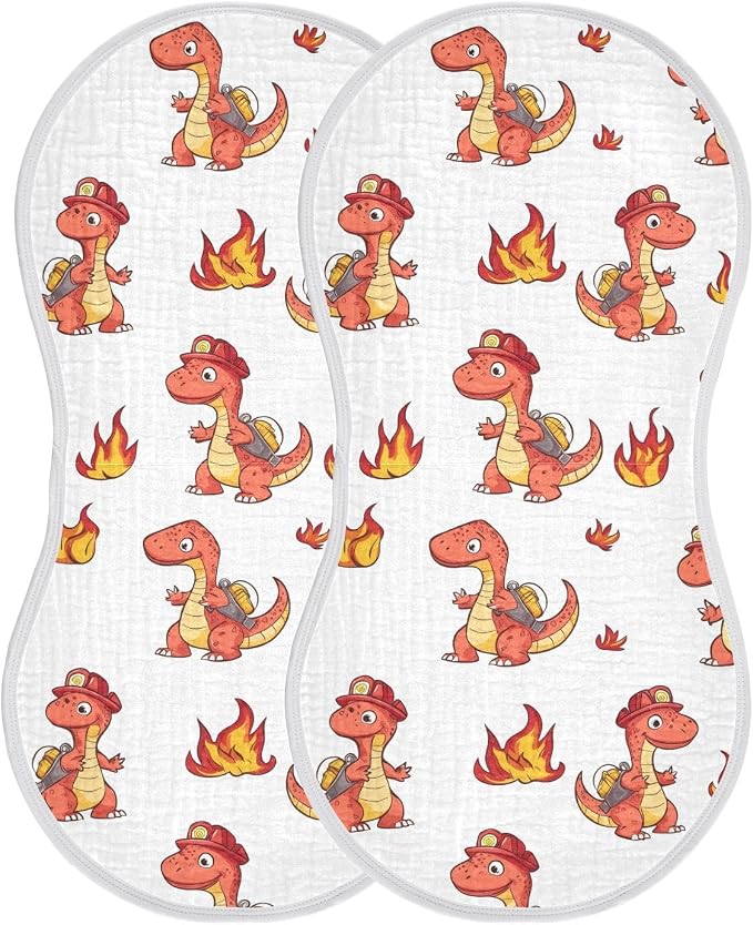 vvfelixl Baby Burp Cloths Firefighter Dinosaur Baby Newborn Cotton Burping Cloths Set Babys Washcloths 4 Pack