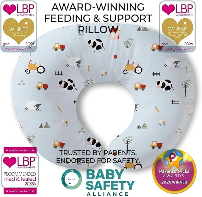 Little Grape Land Nursing Pillow for Breastfeeding, Soft and Supportive Breastfeeding Pillow for Mom and Baby, Cute Feeding Pillow with Removable Cover for 0–12 Months, Blue Ranch