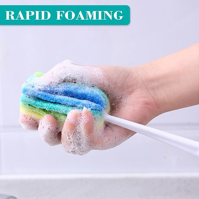 Bottle Brush Cleaner 4PCS Sponge Cleaning Brushes Long Handle Scouring Pad Scrub Brushes for Kitchen Clean Baby Bottle Glasses Mugs Cups (4 PCS)