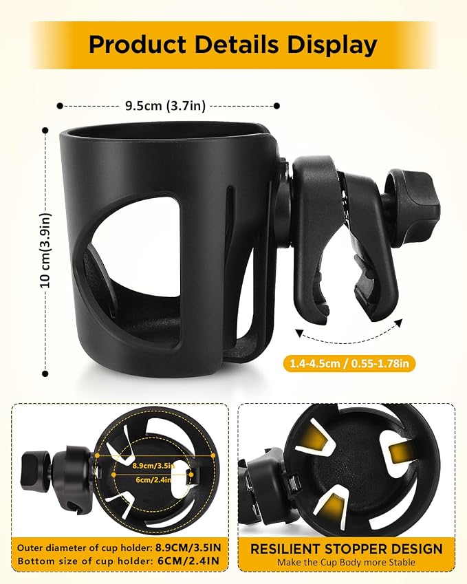 Stroller Cup Holder, Universal Drink Holder for Bikes, Trolleys or Walkers, Fits Most Cups
