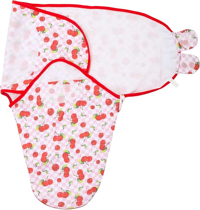 LollyBanks Baby Swaddles, 100% Cotton Baby Girl Sleep Swaddle, 0-3 Months Swaddle Sack for Girls with Easy Change Zipper, Newborn Sleep Swaddles Nursery Swaddling Blankets (Cherry Print)