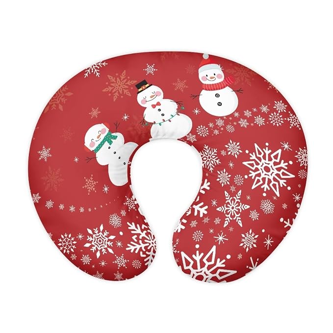 Christmas Snowmen Snowflake Red Nursing Pillow Case for Newborn Foldable Stain Resistant Feeding Pillow Case Fitted Bottle and Breastfeeding Support Pillows for Christmas Decor