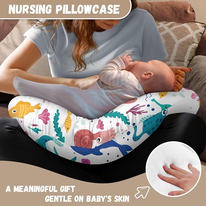 Cartoon Ocean Nursing Pillow Cover Slipcover, Breastfeeding Newborn Infant Feeding Cushion Cover Pillow Slipcovers for Breastfeeding Moms