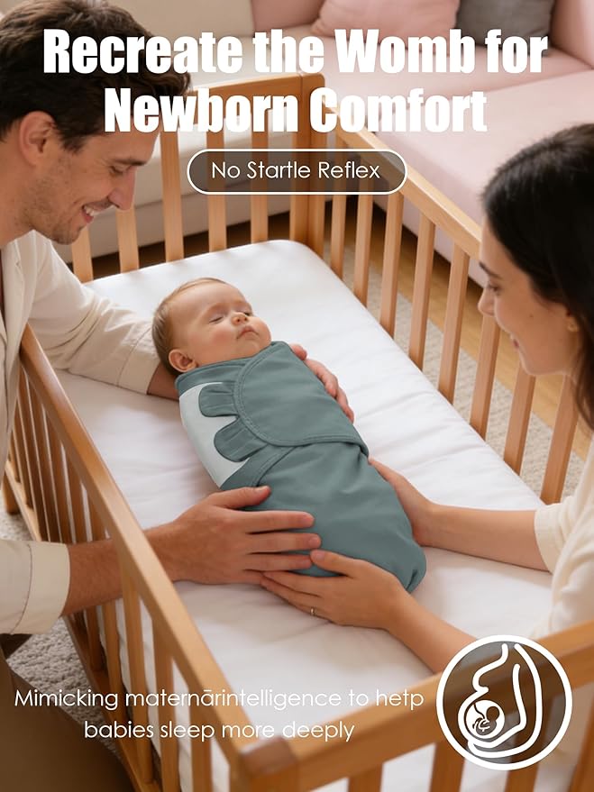 Newborn Swaddle Blanket Wrap 0-6 Months (3-Pack) - Adjustable Infant Sleep Sack, 100% Cotton Anti-Startle Soothing Sack, Soft Breathable Nursery Bedding - Midnight Navy + Slate Blue + Aegean Mist