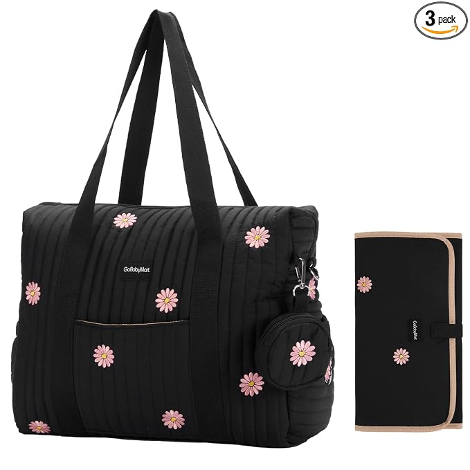 GOBABYMART 3pc Diaper Bag Tote Set, Hospital Bag for Labor & Delivery, Maternity Travel Bag with Changing Pad & Pacifier Case