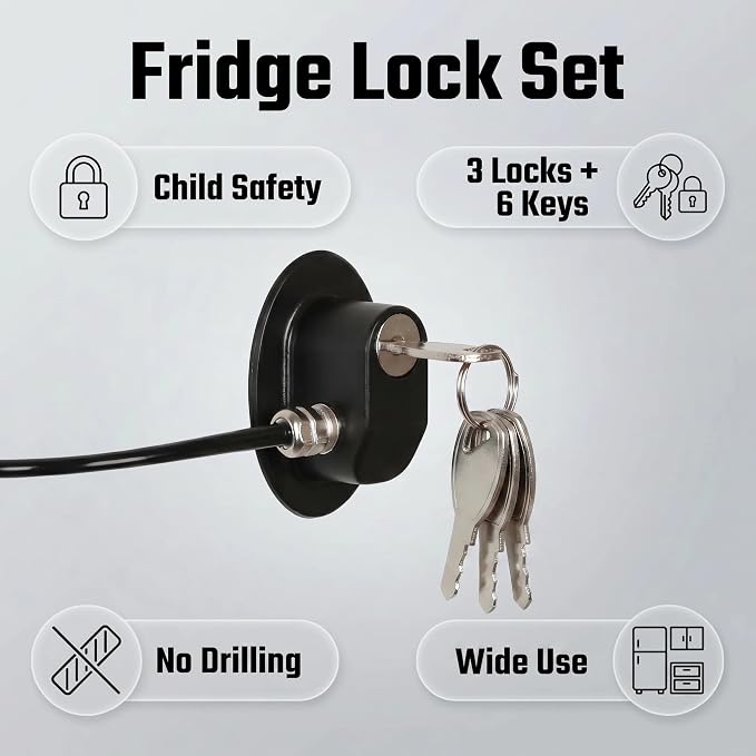 Refrigerator Door Lock, File Drawer Lock, Freezer Door Lock and Child Safety Cabinet Lock by REZIPO Black (6)