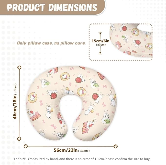 Rabbit Cake Nursing Pillow Detachable Newborn Original Breastfeeding Slipcover Case Removable Head Support Protector Cushion Essential with Hidden Zipper Easy to Use