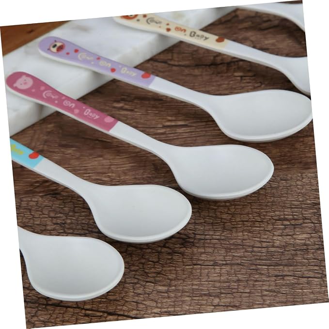 Totority 4Pcs Feeding Spoons with Silicone Heads Ergonomic Training Utensils Fiber Weaning Scoop Tools for Self-feeding