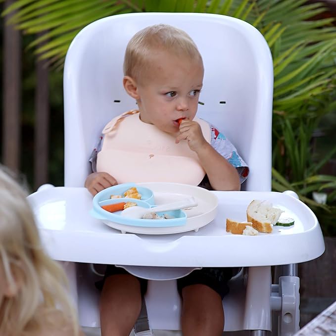 Miniware Roll & Lock Silicone Baby Bib, Easy Mealtime Cleanup - Food-Grade Adjustable Neck Strap and Food Catcher