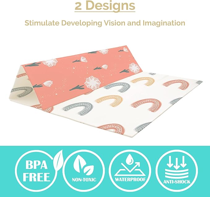 JumpOff Jo Foldable Foam Play Mat ??Large Waterproof Baby & Toddler Activity Floor Mat, Double-Sided 70 x 59 Inch Play Surface