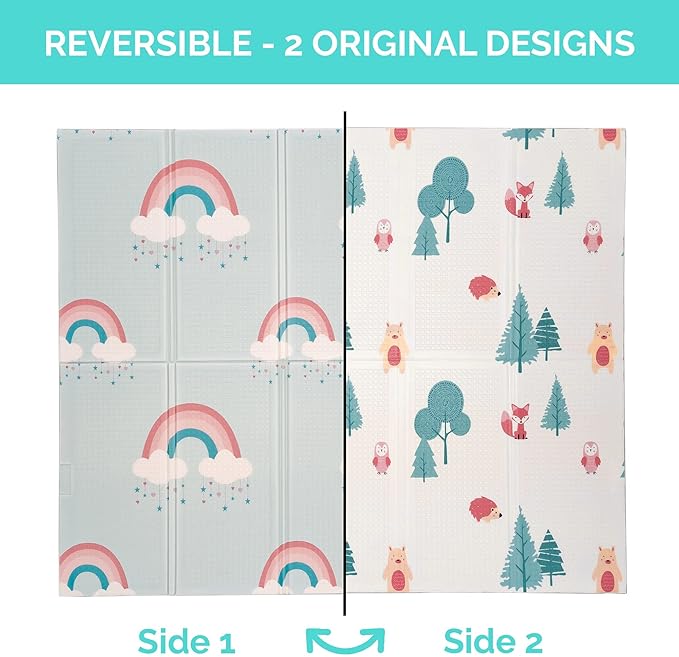 JumpOff Jo Foldable Foam Play Mat ??Large Waterproof Baby & Toddler Activity Floor Mat, Double-Sided 70 x 59 Inch Play Surface