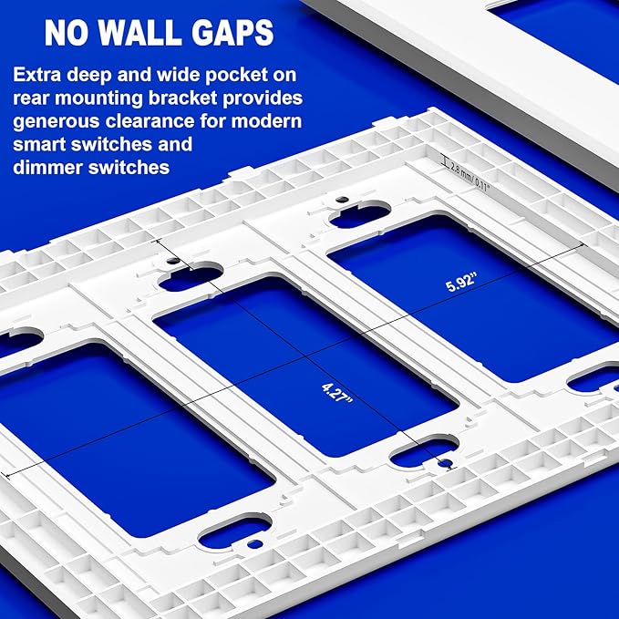 Art Plates - OVERSIZED Screwless Child Safe Switch Plate - 5.5" x 7.63" - Jumbo 3 Gang Decorator GFCI Style - Unbreakable Polycarbonate - Three Gang Screwless Light Switch Cover Plate - Glossy White