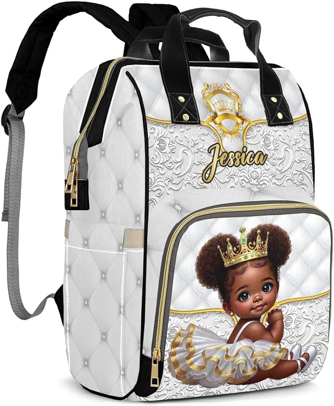 Custom Diaper Bag with Name Personalized Multifunctional Mommy Backpack for Shoulders Outdoor Backpack for Newborn Baby Crown-Thermal Pockets Nursing Bags