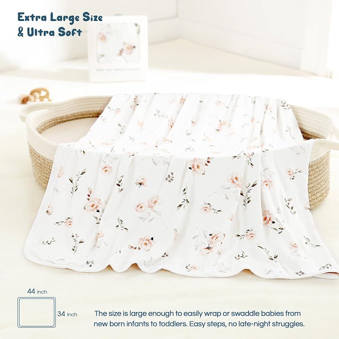 GRSSDER Baby Blankets Super Soft Jersey Knit Swaddle Blanket for Baby Girls and Boys, Double Layer Receiving Blankets 34 x 44 Inches, Extra Large for Baby Swaddling, Pink Rose