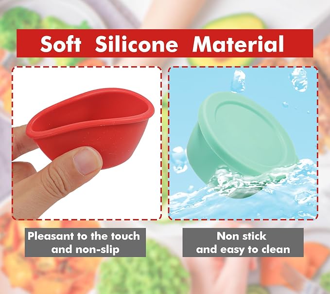 KOLUTI 6 Pack Salad Dressing Container To Go, Nonstick Silicone 1.6oz Sauce Cup for Lunch Bento, Small Condiment Storage Box with Lid, Leak-proof, BPA Free, Dishwasher & Microwave & Oven Safe