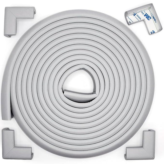 Roving Cove Slimfit Corner Edge Protector for Baby Proofing (Small 15ft Edges 4 Corners), Furniture Safety Bumper Guard, Soft NBR Rubber Foam, 3M Adhesive, Stone Grey