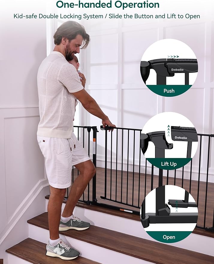 Babelio Baby Gate Extra Wide, Auto Close Dog Gate Pet Gate for House Stairs Doorways Fireplace (Black, 72" Wide Gate - 3 Panels)
