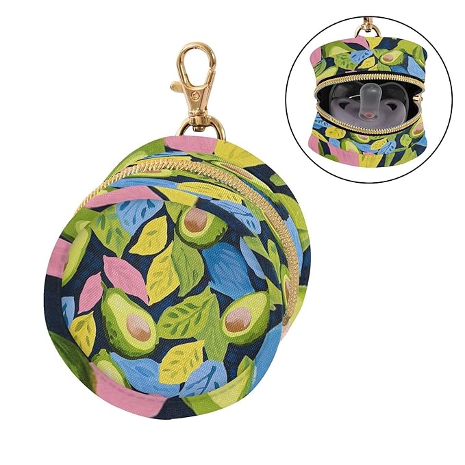 Pacifier Holder with Clip Pacifier Case for Diaper Bag Round Baby Pacifier Pouch Box Bag Portable Avocados and Leaves Green