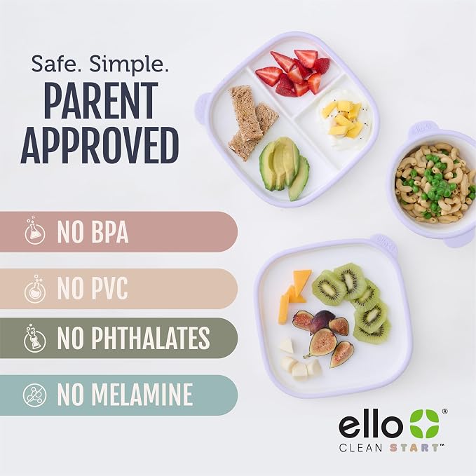 Ello Clean Start Toddler Breakfast Plate 2 Pack | BPA-Free Ceramic Plates with Divider & Silicone Sleeve for Babies/Toddlers| Microwave & Dishwasher Safe | High Chair Friendly | Cashmere Pink/Dune