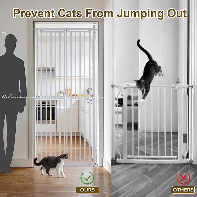 Extra Tall Cat Gate for Doorway – 75.2“ Pressure-Mounted Transparent Cat Gate for Pets, Fits 30”-36" Width, No Wall Drilling, Ideal for Stairs, Hallway, Indoor Safety Barrier