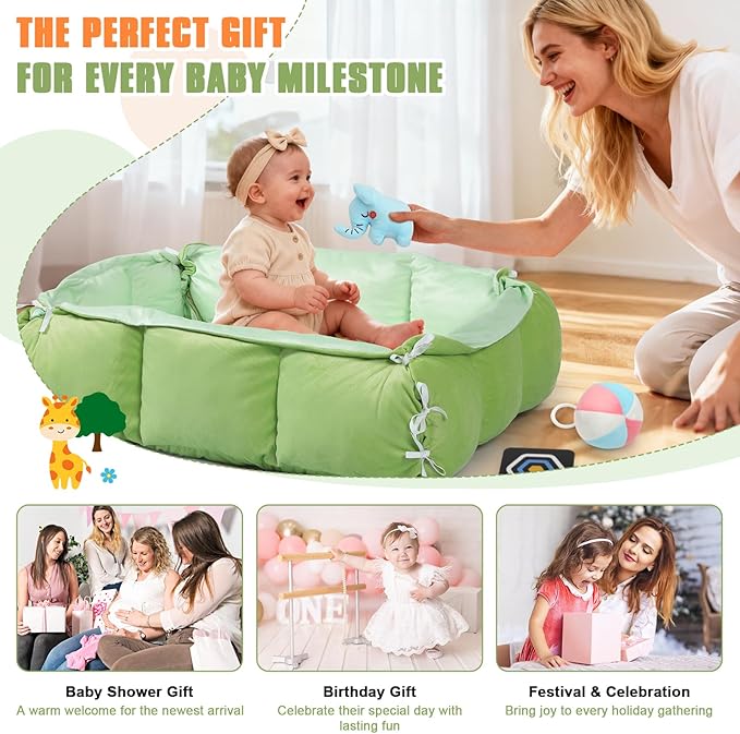 5-in-1 Tummy Time Mat Baby Activity Gym with Cartoon Pattern, Extra Thick Plush Play Floor Mat