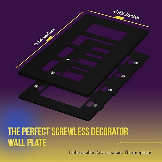 ENERLITES Screwless Decorator Wall Plates Child Safe Outlet Covers, Gloss Finish, Medium Size 4-Gang 4.88" H x 8.58??L, Unbreakable Polycarbonate Thermoplastic, SI8834M-BK, Black
