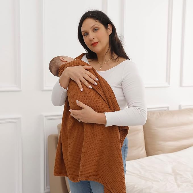 36” X 40” Inches Cooling Baby Waffle Weave Blanket, Ultra-Soft Lightweight Receiving Blanket for Newborn, Breathable Comfortable Baby Swaddle Blanket for Boys and Girls(Caramel)