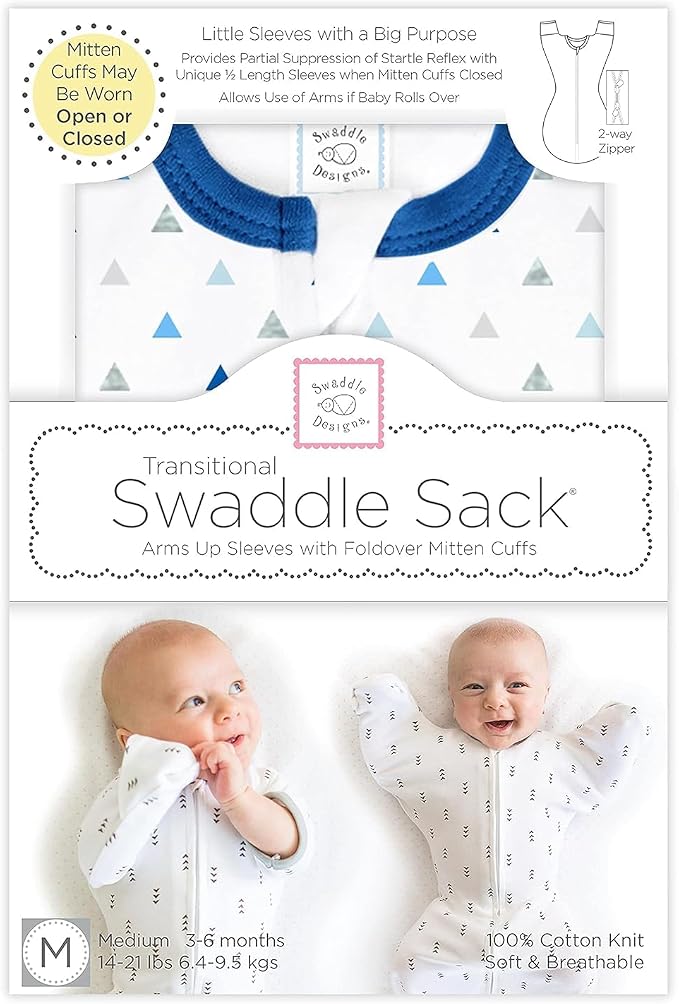 SwaddleDesigns Transitional Swaddle Sack, Arms Up Half-Length Sleeve Mitten Cuff, Most Gradual Transition Swaddle for Newborn
