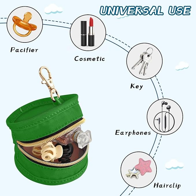 Custom Green Pacifier Holder Case for Diaper Bag Personalized Portable Travel Pacifier Storage Case with Clip Newborn Baby Pouch for Baby Boys Girls Purse Outdoor