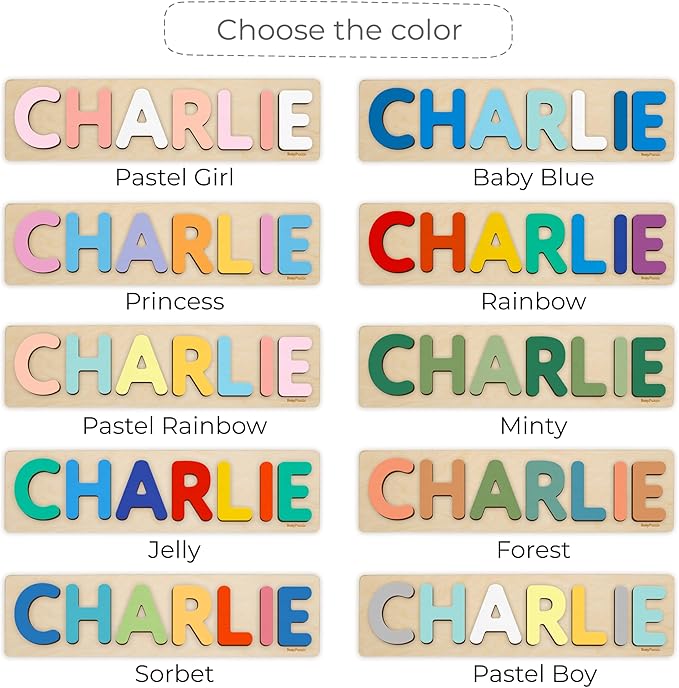 Personalized Name Puzzle Montessori Toys Nursery Decor Customized Puzzle Educational Toy for a 1 Year Old Gifts Kids Name Sign for Nursery Easter Present for Baby (Purple Pink)