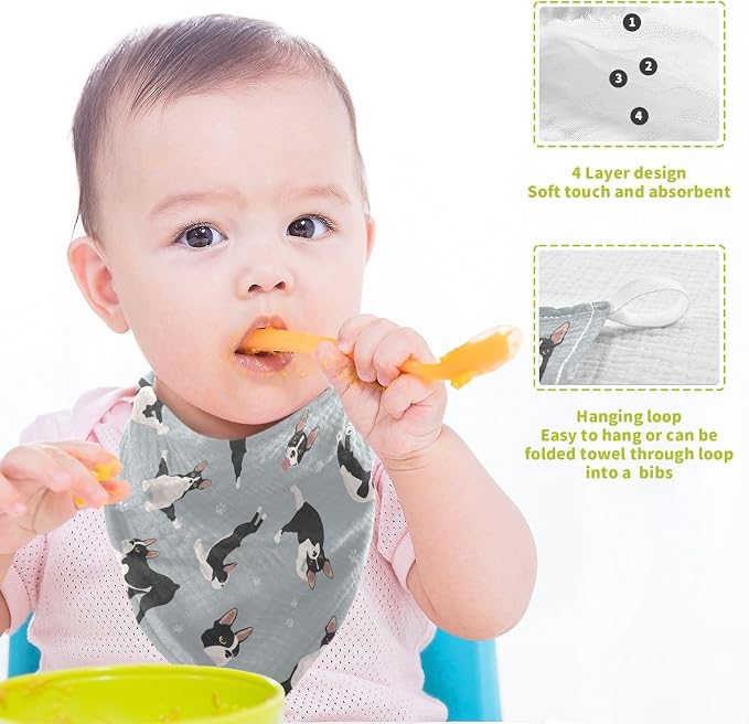 vvfelixl Boston Terrier Baby Burp Cloths Baby Muslin Washcloths for Boys Girls Cotton Baby Face Towel for Newborn Infants Soft and Absorbent 11.8 X 11.8 in, 5 Pack
