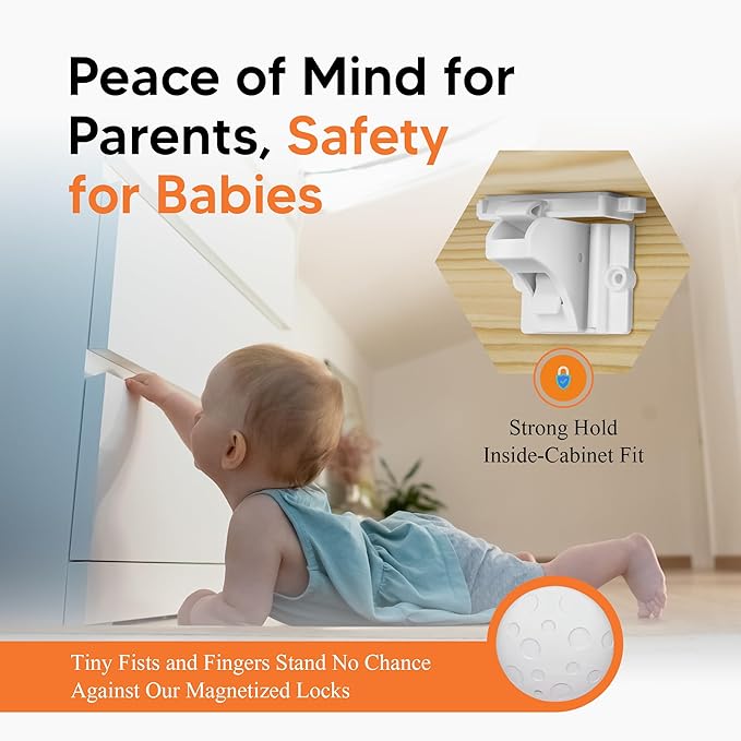 Magnetic Cabinet Locks Baby Proofing (20 Locks + 2 Keys) ??Child Proof Cabinet Locks with Easy Adhesive Installation ??Child Safety Locks for Kitchen, Cabinets & Drawers with Optional Screws