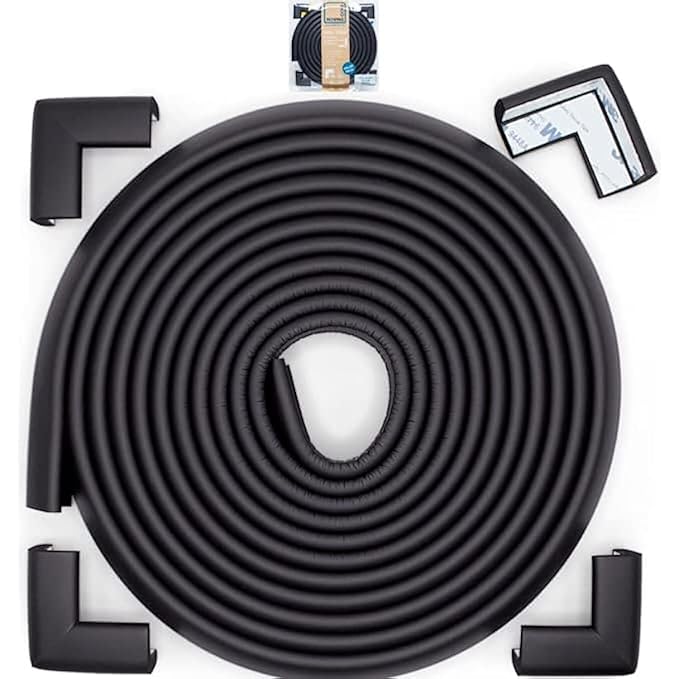 Roving Cove Slimfit Corner Edge Protector for Baby Proofing (Small 15ft Edge 4 Corners), Furniture Safety Bumper Guard, Soft NBR Rubber Foam, 3M Adhesive, Onyx Black