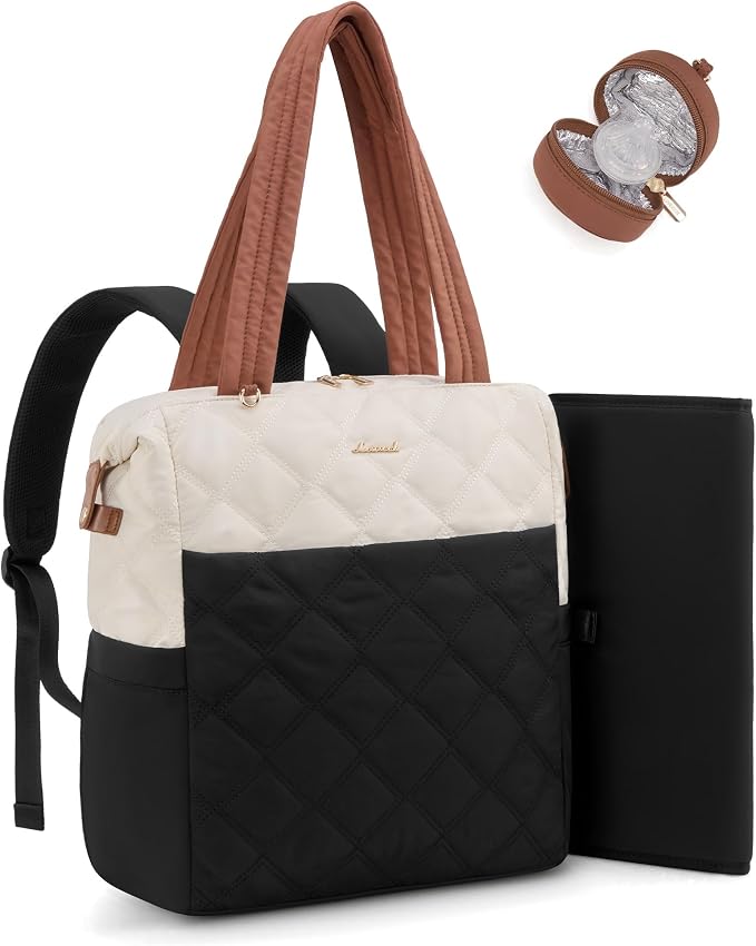 LOVEVOOK Diaper Bag Backpack,Diaper Bag Tote for Mom Dad with Changing Pad,Insulated Pockets, Convertible Mom Backpack with Pacifier Case（Black & Brown）