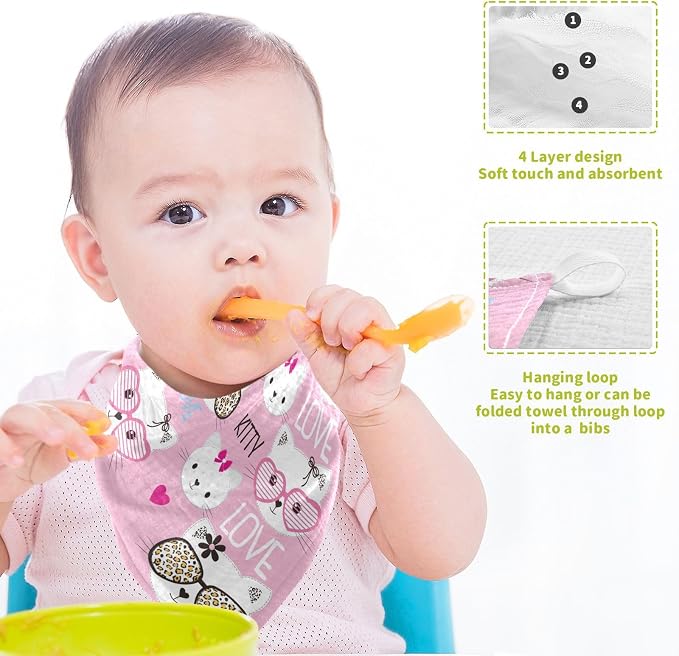 vvfelixl Childish Cats Pattern Baby Burp Cloths Baby Muslin Washcloths for Boys Girl Cotton Baby Face Towel for Newborn Infants Soft and Absorbent 11.8 X 11.8 in, 5 Pack