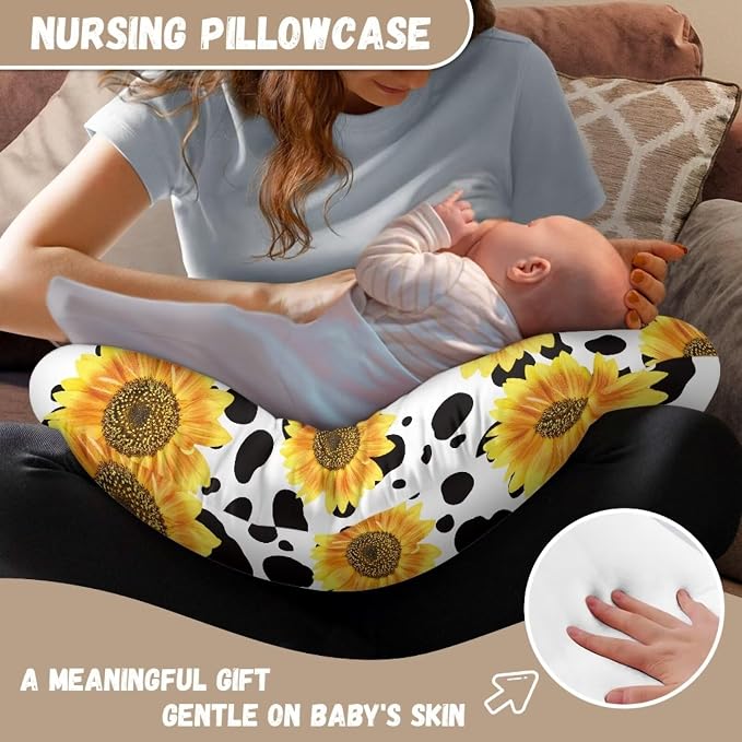 Sunflower Cow Breast Feeding Nursing Pillow Cover with Hidden Zipper, Breastfeeding Nursing Pillow Slipcovers Super Soft for Breastfeeding Moms