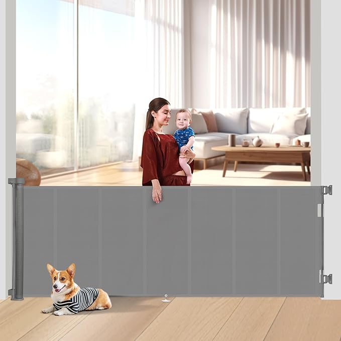 Miumoon 120 inch Retractable Baby Gates 42 inch Tall, Retractable Gate with Reinforced Strip Design to Prevent Crawling Through, 10 FT Extra Wide Retractable Dog Gate for Indoor/Outdoor