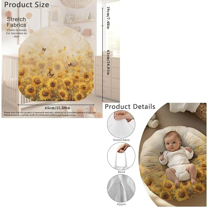 Sunflower Butterfly Newborn Lounger Cover & Baby Nursing Pillow Cover Set,Infant Nursing Pillow Covers for Breastfeeding Pillows,Soft Cozy Baby Lounger Pillow Cover for Boys Girls（Cover Only)
